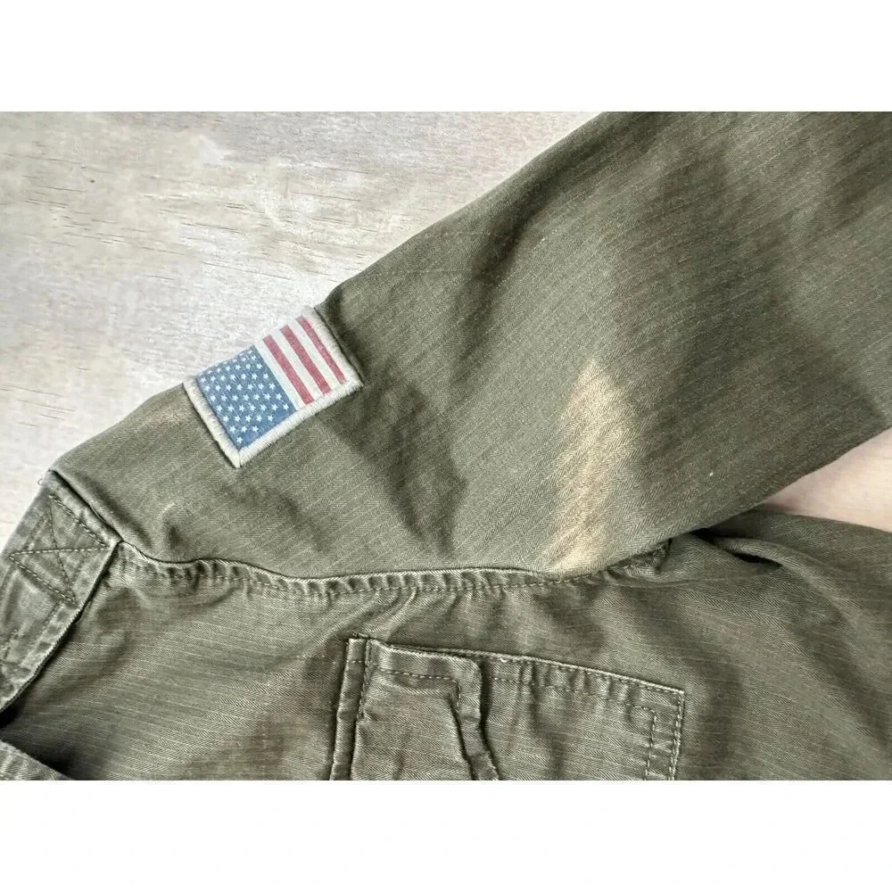 Polo Ralph Lauren Green Military Jacket Coat USA Flag Patch Child Size S 6‎